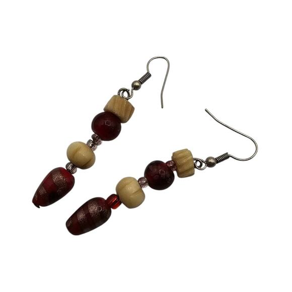 Vintage Single Strand Dangle French Hook Earrings w/ Glass Beads Earth Tones - Picture 1 of 1